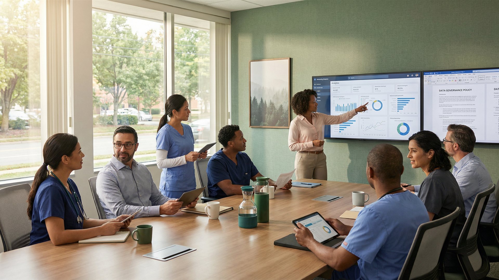 Healthcare data governance consulting team collaborating on analytics strategy